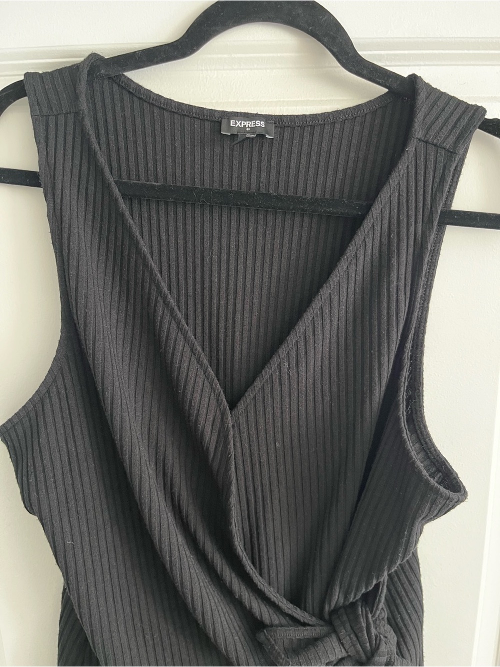 Express Black Ribbed Sleeveless Wrap Tank